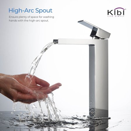 Kibi Waterfall Single Handle Bathroom Vessel Sink Faucet with Pop Up Drain C-KBF1005CH-KPW101CH